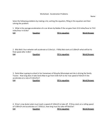 Chapter 3 worksheet acceleration problems