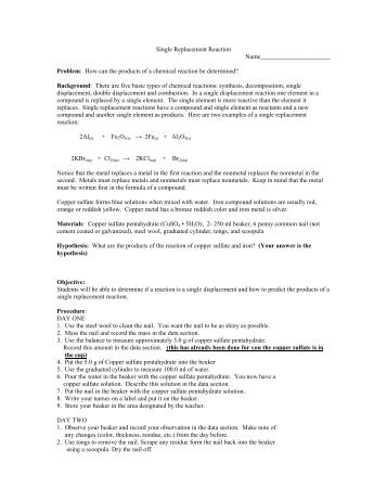 Single Replacement Reaction lab