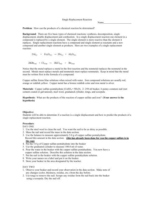 Single Replacement Reaction lab