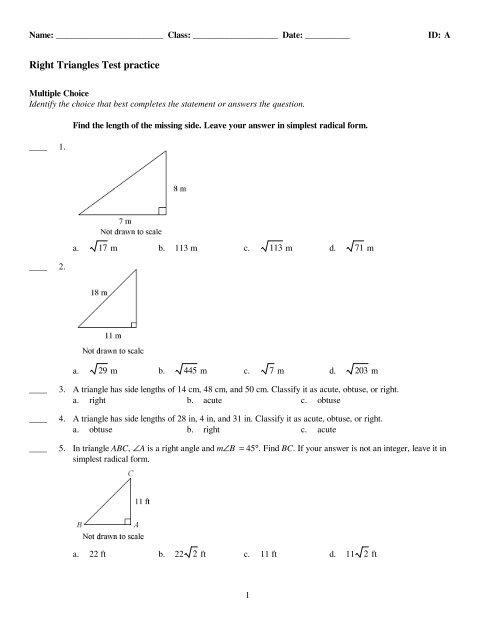 ExamView - Right triangles Practice test.tst