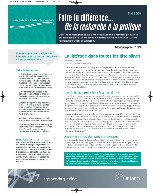 La littératie dans toutes les disciplines - Ministère de l'éducation ...