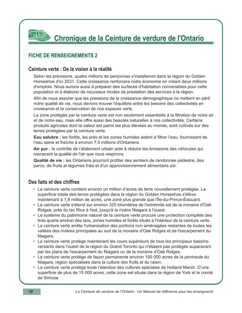 La Ceinture de verdure de l'Ontario - Curriculum Services Canada