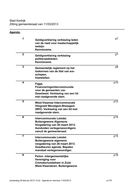 Stad Kortrijk Zitting gemeenteraad van 11/03/2013