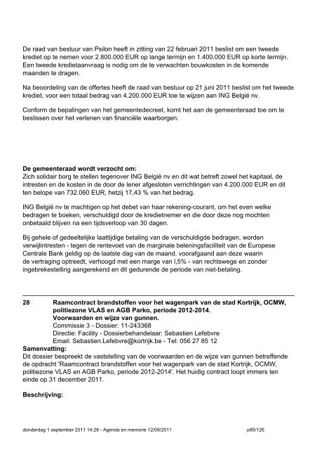 Stad Kortrijk Zitting gemeenteraad van 12/09/2011