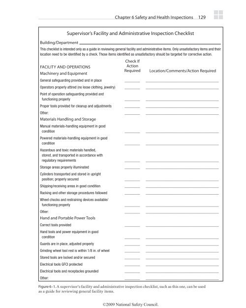 Supervisor's Facility and Administrative Inspection Checklist