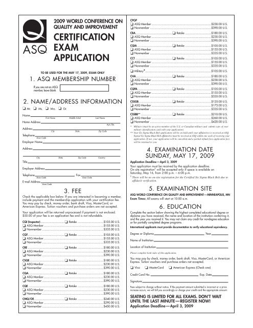 WCQI 2009 Exam App - American Society for Quality - ASQ