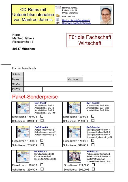 Paket-Sonderpreise FÃ¼r die Fachschaft Wirtschaft - Manfred Jahreis