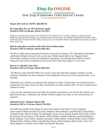 March Local News Archives - Sleepy Eye ONLINE