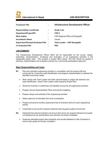 International In Nepal JOB DESCRIPTION ... - Care Nepal