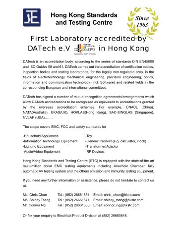 First Laboratory accredited by DATech e.V in Hong Kong