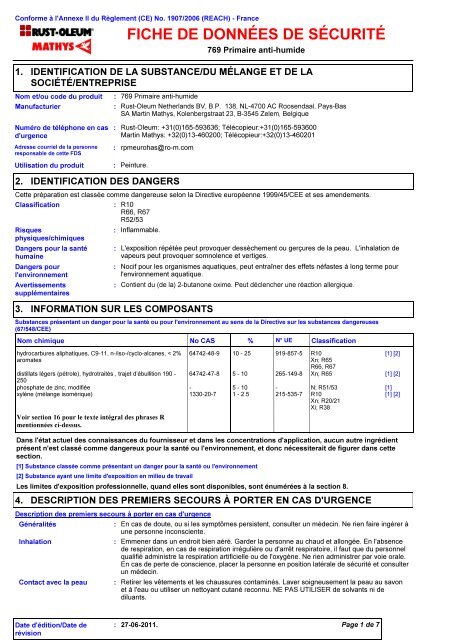 fiche de données de sécurité - Peinture KOEHL