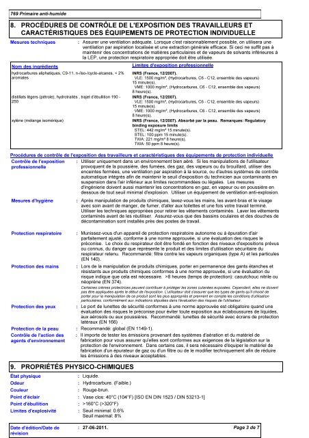 fiche de données de sécurité - Peinture KOEHL