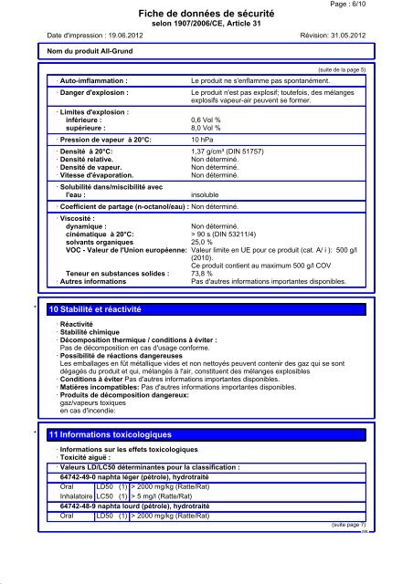 Fiche de données de sécurité - Peinture KOEHL