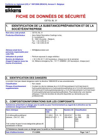 fiche de données de sécurité - Peinture KOEHL