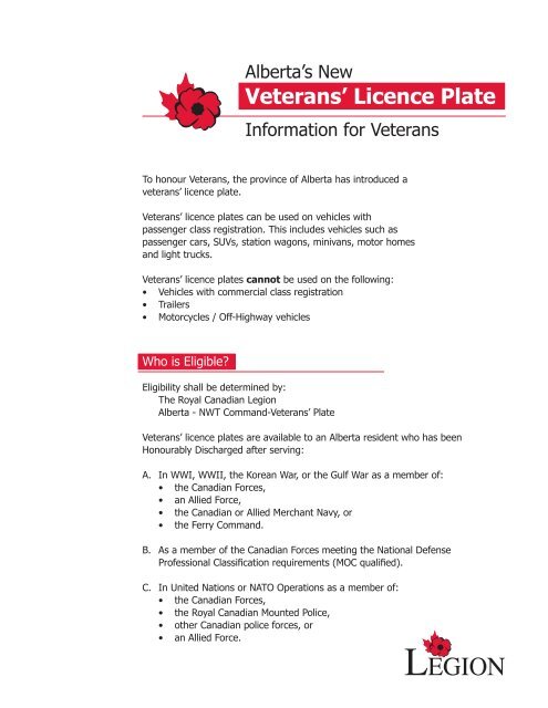 Veterans' Licence Plate - Alberta Motor Association