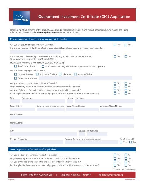 (GIC) Application - Alberta Motor Association