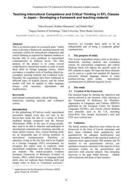Teaching Intercultural Competence And Critical Paal Japan Teaching Intercultural Competence And Critical Paal Japan