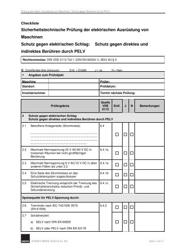 Schutz gegen direktes und indirektes BerÃ¼hren durch ... - Weka Media