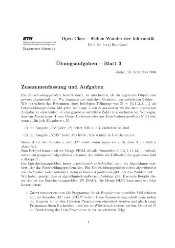 Â¨Ubungsaufgaben â Blatt 3 Zusammenfassung und Aufgaben - ABZ