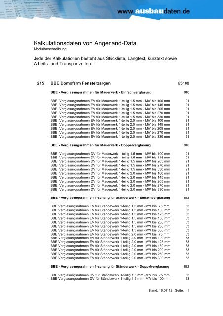 215 BBE Domoferm Fensterzargen - Ausbaudaten.de