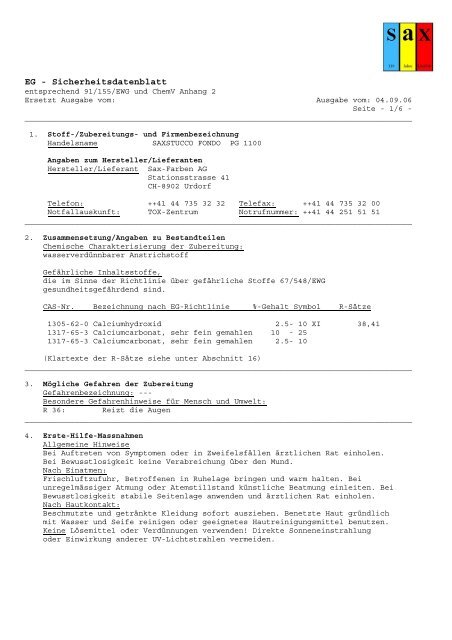 EG - Sicherheitsdatenblatt - Sax-Farben AG