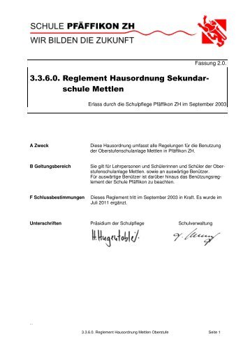 3.3.6.0. R Hausordnung Mettlen Oberstufe - Schule PfÃ¤ffikon ZH