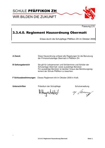 3.3.4.0. R Hausordnung Obermatt - Schule PfÃ¤ffikon ZH