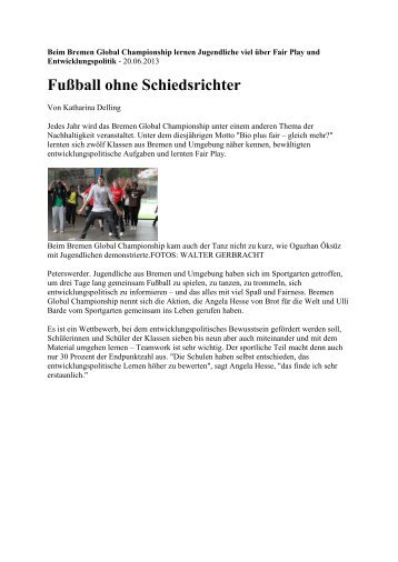 Pressebericht 20.06.2013 - Sportgarten Bremen