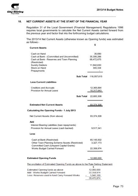 Statutory Budget 2013 - 2014 - City of Stirling