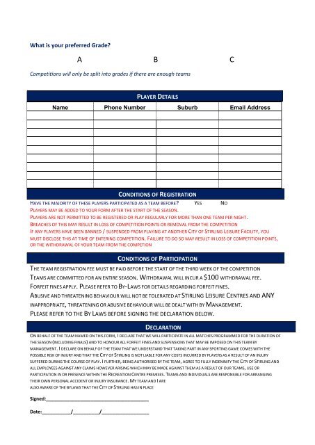 SLC Adult Sports Nomination Form - City of Stirling