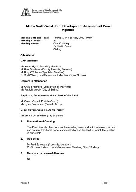 Metro North-West JDAP - Agenda - Meeting No 23 ... - City of Stirling