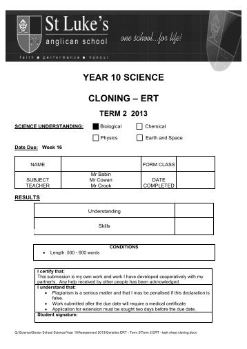 year 10 science cloning â ert term 2 2013