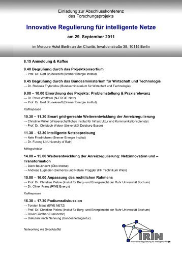 IRIN Abschlusskonferenz Einladung - Bremer Energie Institut