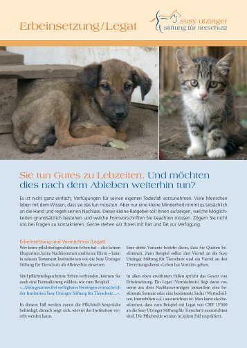 Erbeinsetzung / Legat - Susy Utzinger Stiftung fÃ¼r Tierschutz
