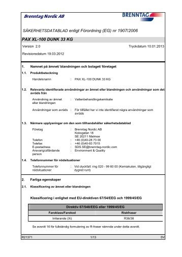 (EG) nr 1907/2006 PAX XL-100 DUNK 33 KG - IQ Logistics