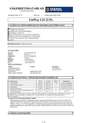 SÃKERHETSDATABLAD UniWay LiX 22 Pa - IQ Logistics