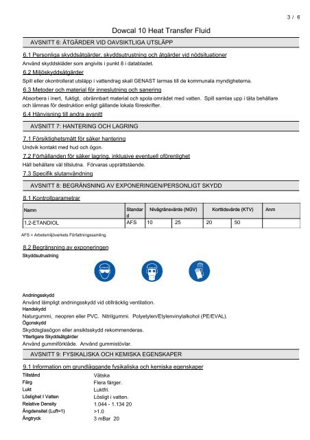 SÃKERHETSDATABLAD Dowcal 10 Heat Transfer Fluid - IQ Logistics