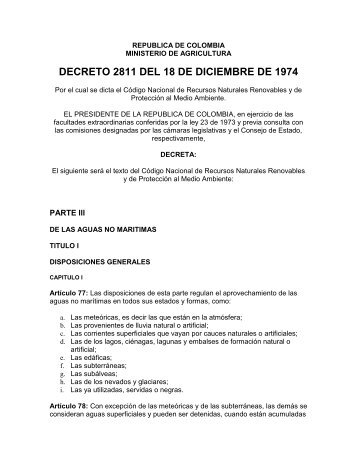 DECRETO 2811 DEL 18 DE DICIEMBRE DE 1974 - Otus Colombia