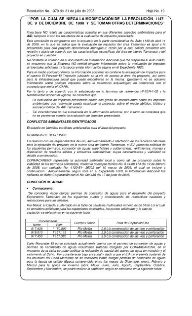 1370 del 31 de julio de 2008 - Ministerio de Ambiente, Vivienda y ...