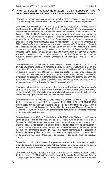 1370 del 31 de julio de 2008 - Ministerio de Ambiente, Vivienda y ...