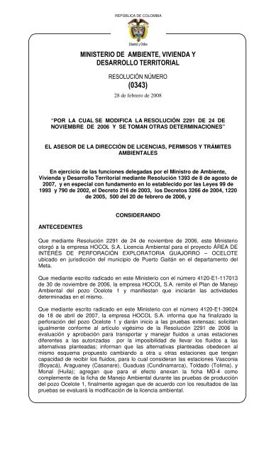 343 28 febrero 2008 - Ministerio de Ambiente, Vivienda y Desarrollo ...