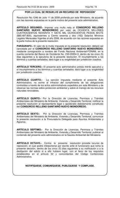 0122 26 de enero 2009 - Ministerio de Ambiente, Vivienda y ...