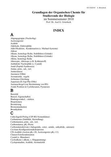 INDEX der VORLESUNG - Organische Chemie