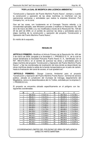 0447 - Ministerio de Ambiente, Vivienda y Desarrollo Territorial