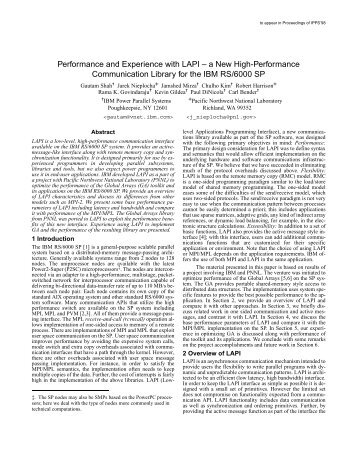 Performance and Experience with LAPI–a New High-Performance ...