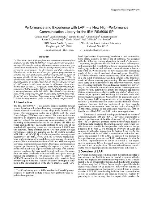 Performance and Experience with LAPI–a New High-Performance ...