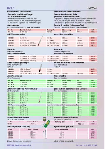 METRA Instruments SA fax+41 21 903 0169 mit Thermometer avec ...
