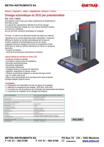 Analyse de Boissons - METRA Instruments Shop