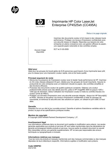 Imprimante HP Color LaserJet Enterprise CP4525xh (CC495A) - Pctop