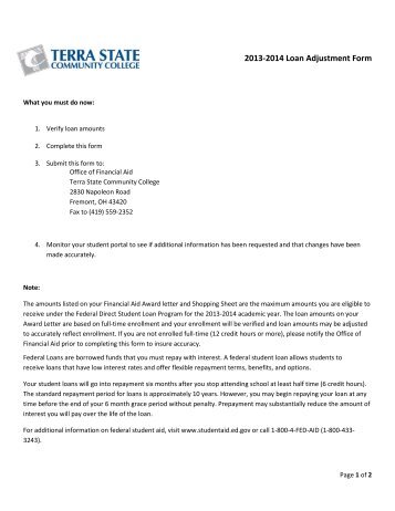 2013-2014 Loan Adjustment Form - Terra Community College